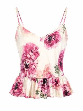 Express Floral Peplum Tank Top Medium Pink Cream Summer Going Out Date Night